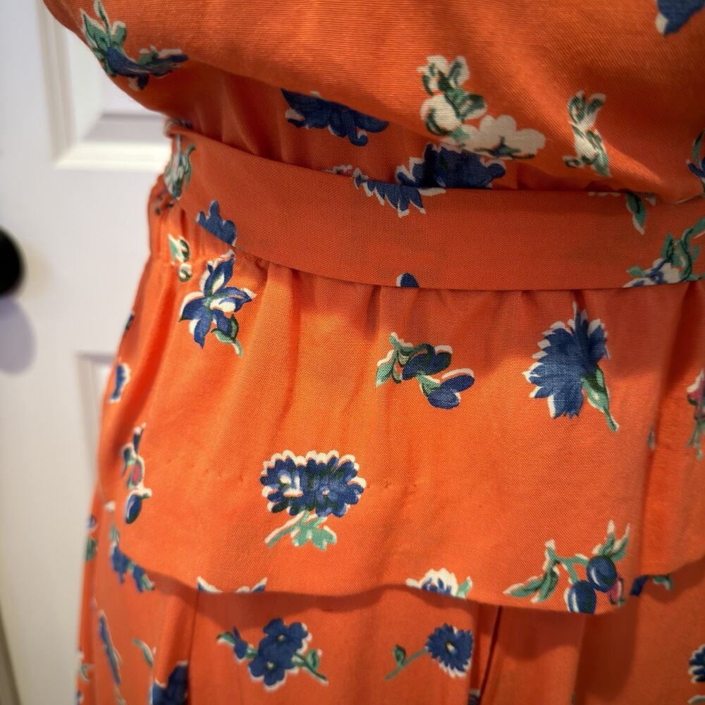 Orange Floral Vintage Top/Skirt Set Size Small 40’s or 70’s Cottagecore - Picture 6 of 16